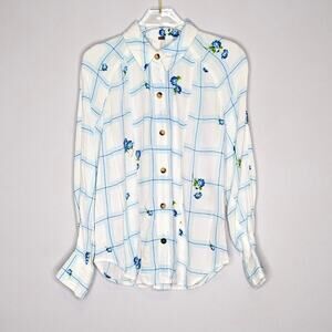 Free People White Window To My Heart Button Down Shirt Long Sleeve Size XS